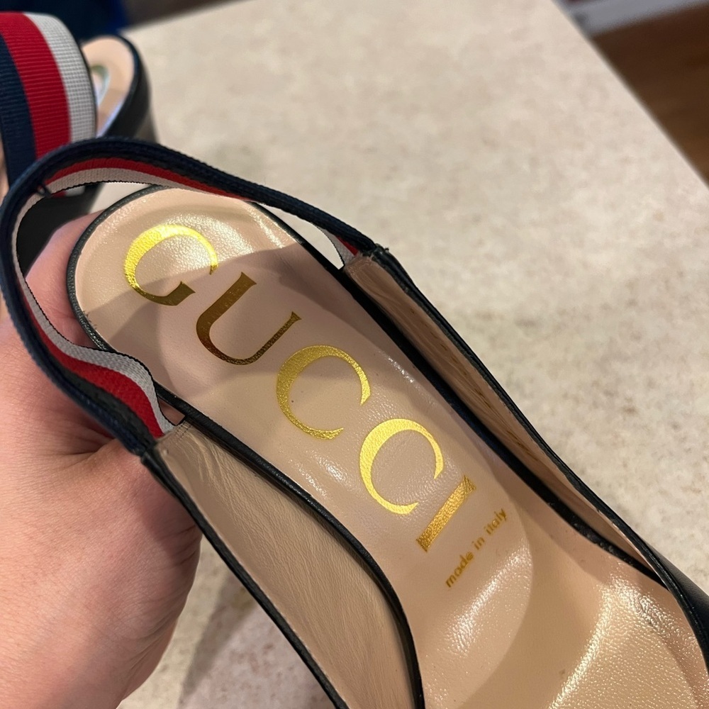 GUCCI SYLVIE WEB SLINGBACK BLACK LEATHER 3.25" HEELS PUMP SHOES 36 - Picture 11 of 14
